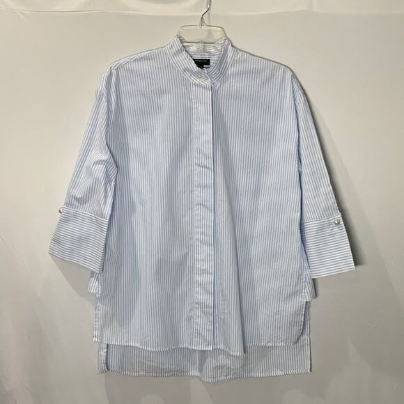 🟢3 items for $20—WHO WHAT WEAR striped top button front high neckline hi-lo hem - Picture 1 of 12